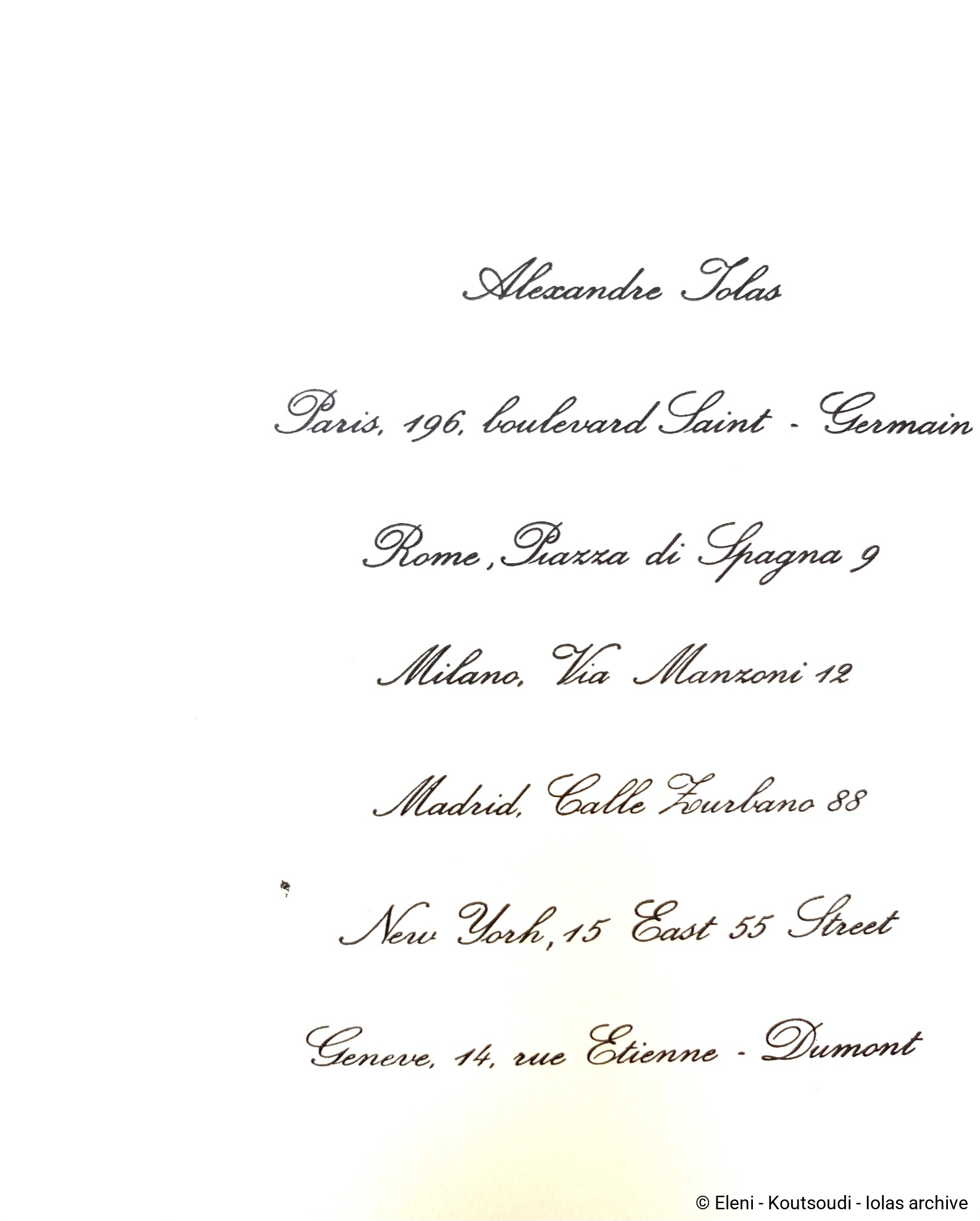 Addresses of Alexander Iolas's galleries